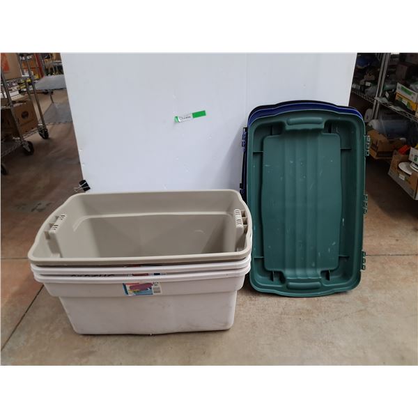 .*(3) Rubbermaid Rough Tote w/Lids 31" x 19" x 14", PICKUP ONLY