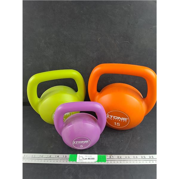 (3) Tone Fitness Kettle Balls - 5, 10 & 15 kg - PICK UP ONLY