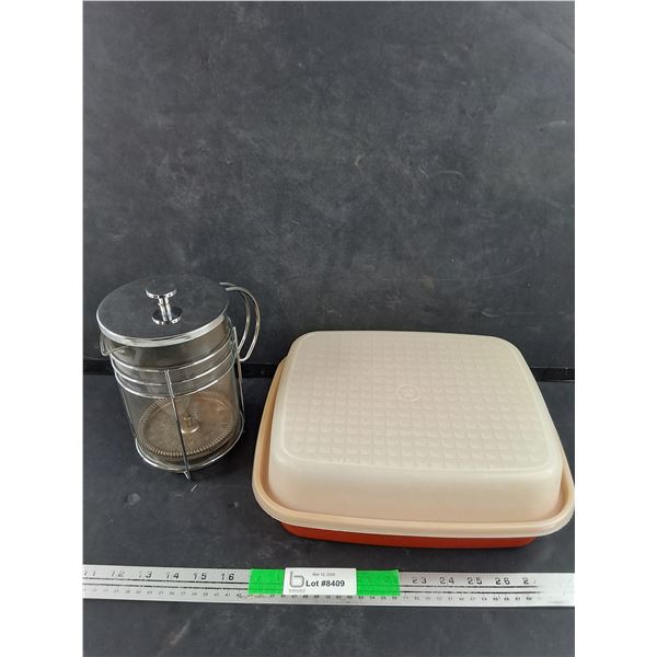 Tupperware Container w/Lid 12" x 10" x 4" , Coffee Press