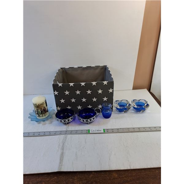 Assorted  - Glassware,  Colored Glass Cream/Sugar Set, Candle Holders