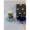 Image 4 : Assorted  - Glassware,  Colored Glass Cream/Sugar Set, Candle Holders
