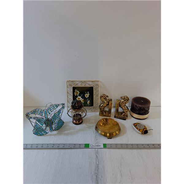 Assorted Decor  - Book Ends, Candles, Tea Light Lamps, Brass Stand