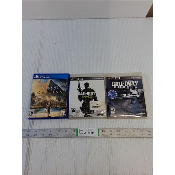 (3) Video Games - PS3 (2) Call of Duty- Modern Warfare 3 & Ghosts - PS4 (1) Assassin's Creed Origin-