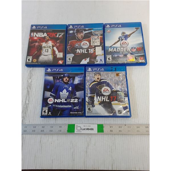 (5) Video Games- PS4 - (1)NBA 2K17, (1)Madden 16, (3)NHL 17, 18, 22 - As Is