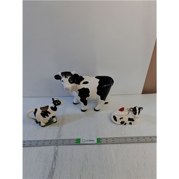 Assorted Decor- Cow 'Piggy Bank' 9" Tall, Cream/Sugar Bowl
