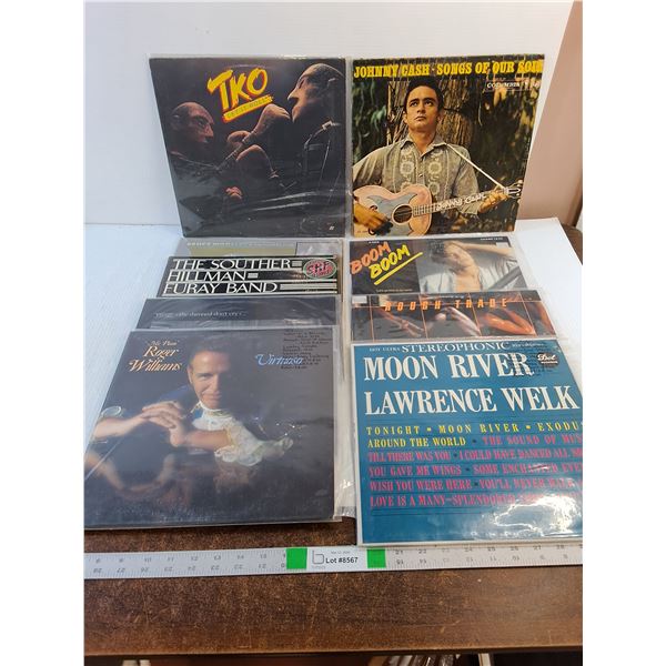 (9) Vintage Vinyl Records  - Assorted  - Johnny Cash (Album Cover Only/No Record) TKO, Misc.