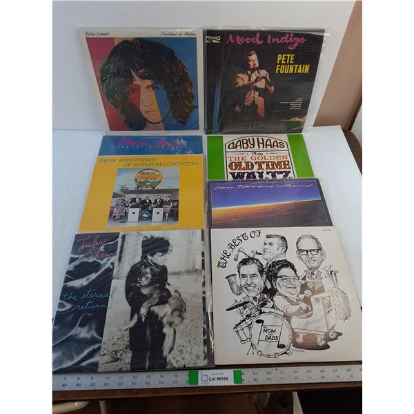 (8) Vintage Vinyl Records  - Assorted  - Billy Squier,  Pete Fountain,  Jules Shear, Misc.