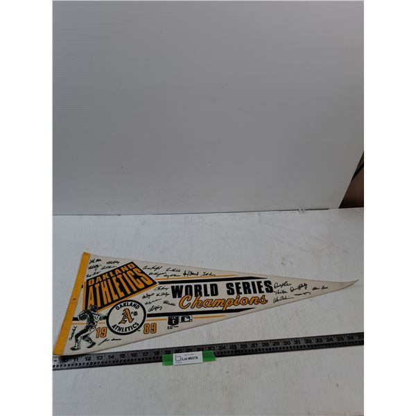 Rare 1989 Autographed Oakland A's Pennant, 30" x 12" Cannot Guarantee Authenticity,