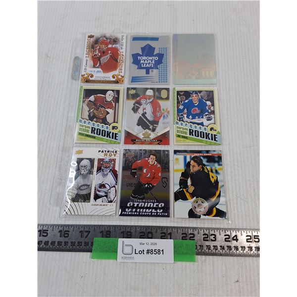 (9) Assorted NHL All Star Hockey Cards, Wayne Gretzky, Pavel Bure, Patrick Roy, misc, Cannot Guarant