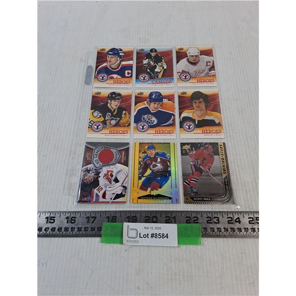 (9) Assorted Heros NHL Cards, Wayne Gretzky, Mario Lemieux, misc, Cannot Guarantee Authenticity