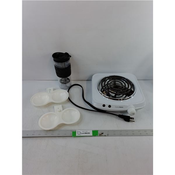 Home Max Single Electric Burner- Powers On, Travel French Press Coffee Maker & Microwave Egg Poacher