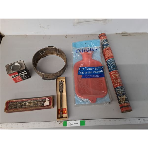 Vintage Liberty Fire Extinguisher, Hot Water Bottle, Expansive Wood Bit, Misc - Cannot Ship