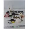 Image 1 : Brass Owl, (3) SIlk Flowers, Trinket Boxes