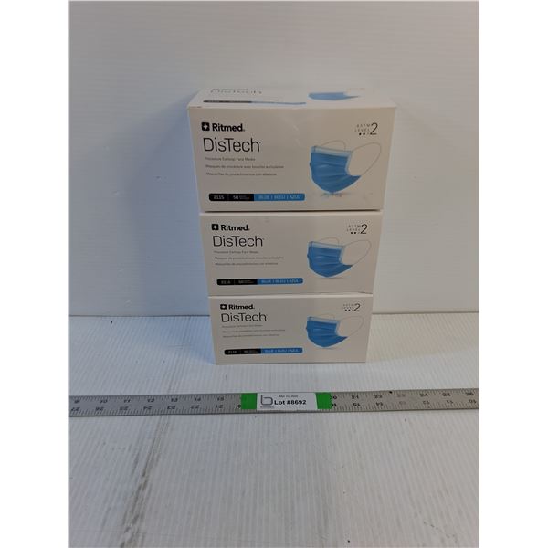 (3) Face Masks  - 50/Box - Ritmed  - Blue