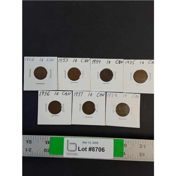 (7) Canadian Pennies  - 1932 thru 1938