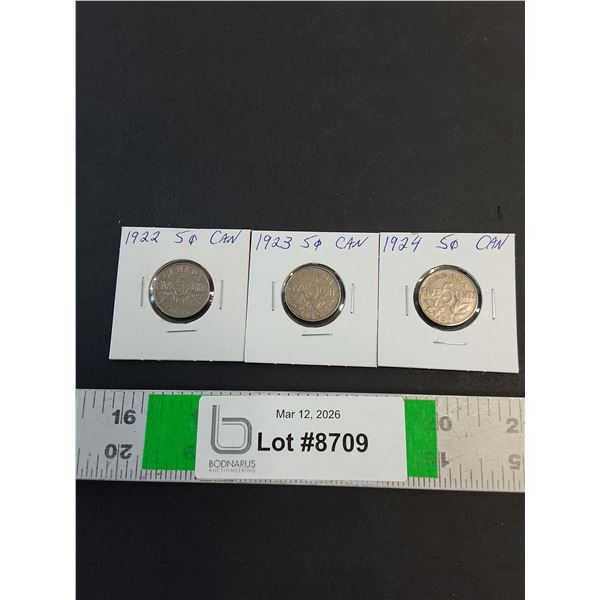 (3) Canadian Nickels  - 1922 thru 1924