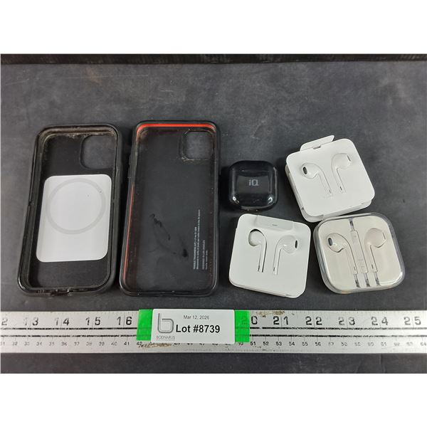 Apple Air Buds, iQ Airbuds w/Charging Case, (2) iPhone Cases - As Is