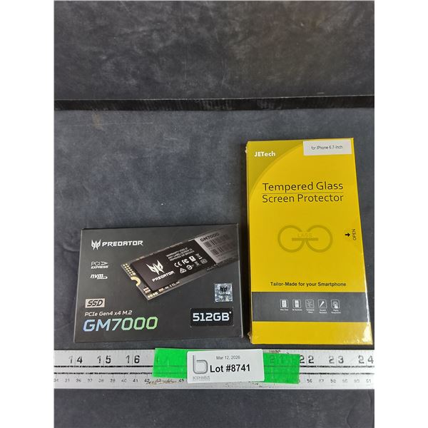 Predator GM7000 512GB SSD, JETech iPhone 6.7" Tempered Glass - New