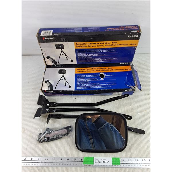 (2) Raydyot RA 750B Removable Fender Mount Truck Mirrors - Black