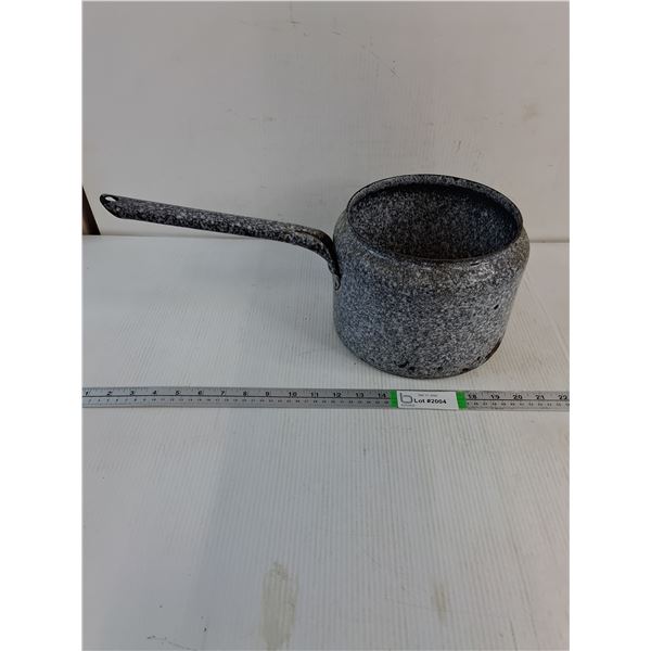 Vintage Enamelware Milk Pot in Gray Mottled Speckled Design