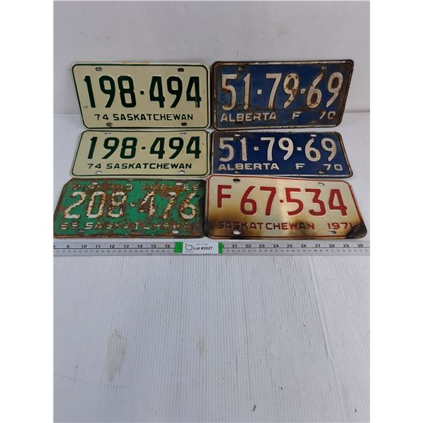 (4) Saskatchewan License Plates and Pair of 1970 Alberta Plates