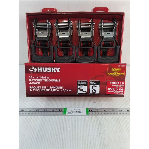 Pkg. of (4) Husky 16 ft.x1.25 Inch Ratchet Tie Downs-New