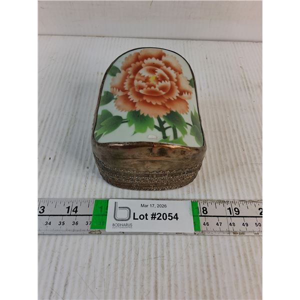 Vintage Porcelain and Silver Plated Chinese Jewelry Box