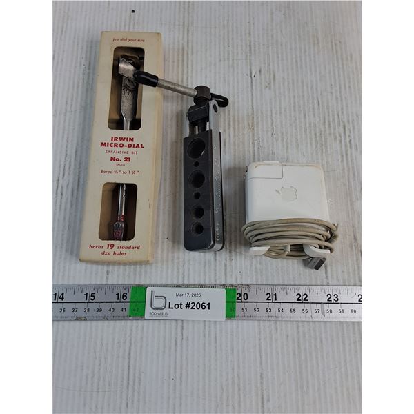 Apple Power Adapter,Vintage Imperial Heavy Duty Flaring Tool, Irwin Micro-Dial No.21 Drill Bit
