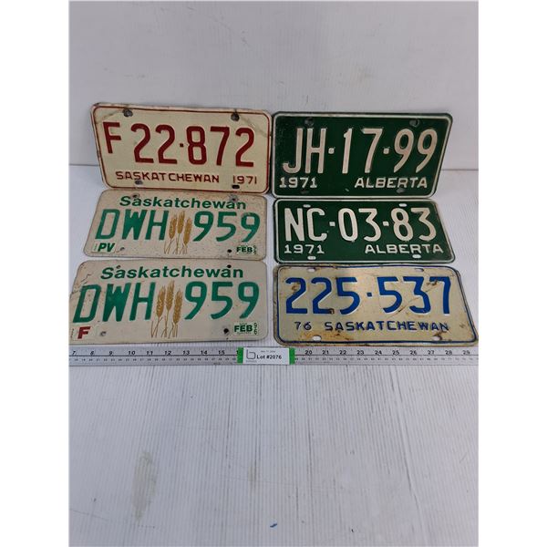 (4) Saskatchewan License Plates and Pair of 1971 Alberta Plates