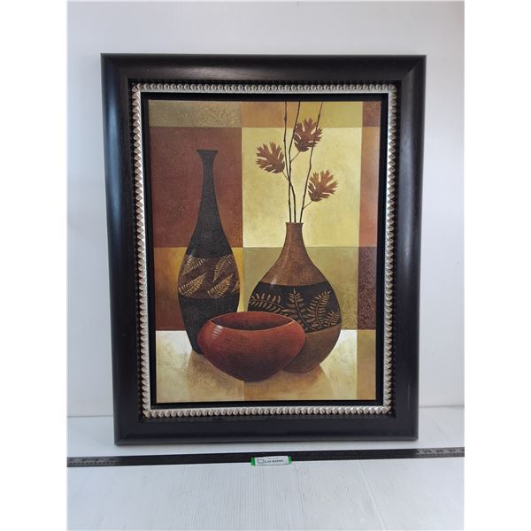 * Wood Framed 25" x 31" "Vases" Wall Decor - Pickup Preferred