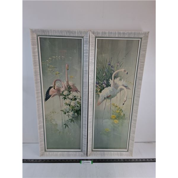 Pair of Wood Framed "Flamingos" Wall Decor - 13" x 33" Each - Pickup Preferred