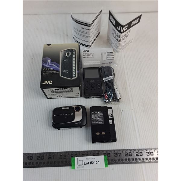 (2) Digital Cameras (JVC GC-FM, Fujifilm Finepix Z), Sony Battery Case - All Untested, As is