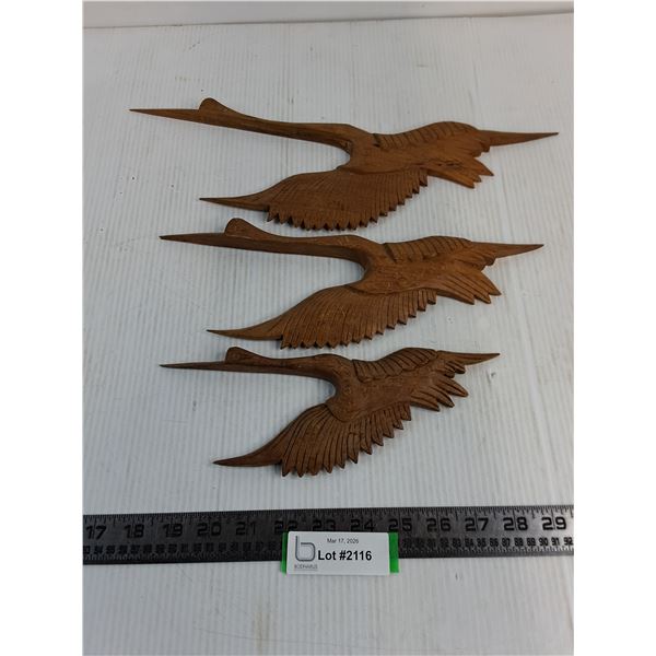 Vintage Set of 3 Wallmount Wooden Cranes