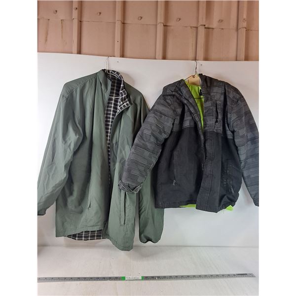 Mens Green Windbreaker, Kids Winter Jacket Size 14 (both zippers not working, as is)