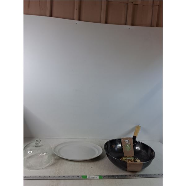 12.5" Wok, Serving Plate, Glass  Cover - PICK UP