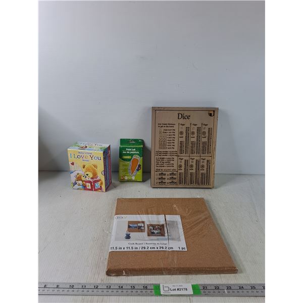 Baby's First "I Love You Books", Paint Set, Cork Board, Dice Gameboard