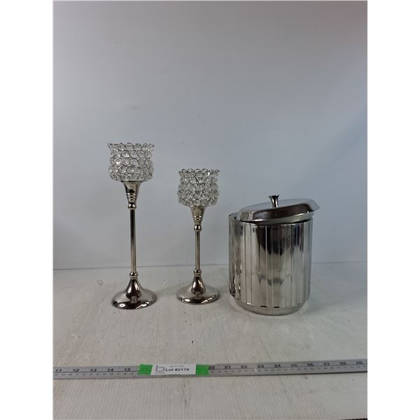 (2) Tea Light Candle Holder(up to 14"),  Bucket With Lid