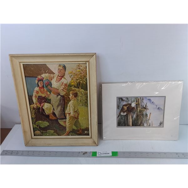 Framed Ukrainian Painting & Sue Coleman Print Up to 16.5" x 13.75"- Pickup Preferred