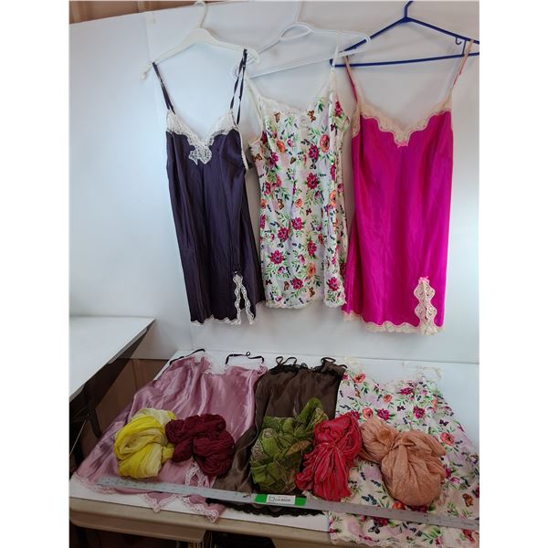 (6) Victoria's Secret Slip Dresses-L & Scarves