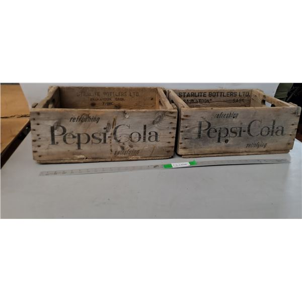 (2) Wooden Pepsi-Cola Crates 19.25" x 12" x 8"- Cannot Ship
