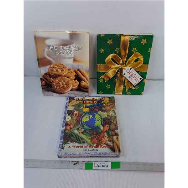 (3) Cookbooks- International, Family, Christmas
