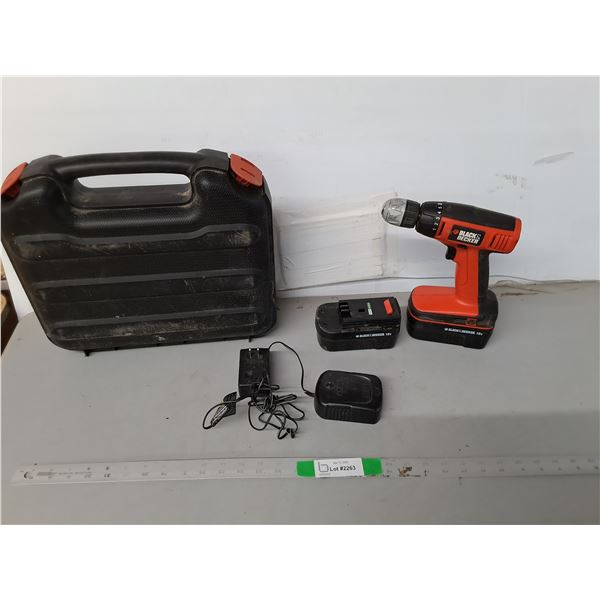 Black & Decker Drill- As Is, (2) Batteries, Charger & Case