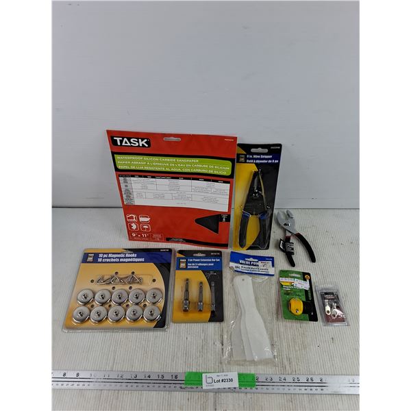 Task Waterproof Silicon Carbide Sandpaper, Magnetic Hooks, Power Extension Bar Set, Putty Knives