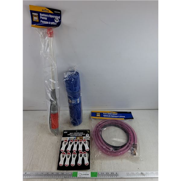 Power Fist Battery Operated Pump, Welding Rod Storage Container, Brass Jiggler Siphon, Clips