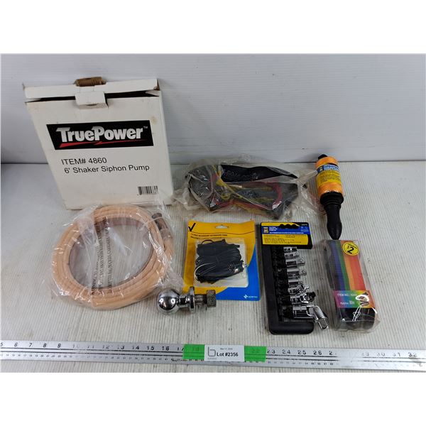 6' Shaker Siphon Pump, 1 7/8 Hitch Ball, Power Fist Drive Adapter &  U Joint Set, Construction Line 