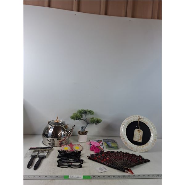 Tea Kettle, Artificial Tree Plant, Paint Brush, Sunglasses, Fan, Picture Frame, Misc
