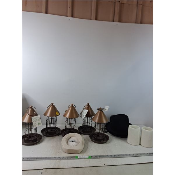 (5) Bird Feeders, (2 Hats, Picture Frame, Misc - PICK UP