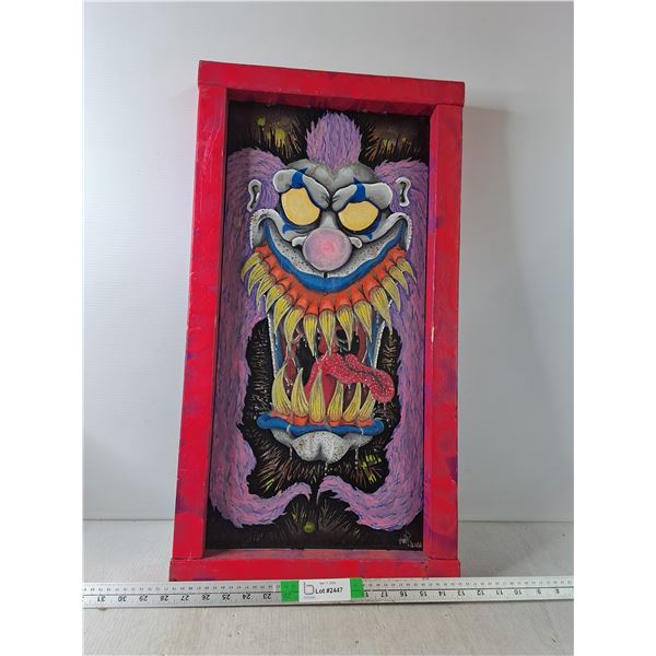 Original Mixed-Media Art Featuring a Horror-Themed Clown Character ( cannot ship) 28" x 15"