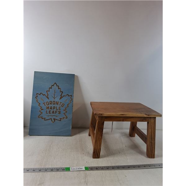 Toronto Maple Leafs Sign, Wooden Stool 14"  Long (Cannot ship)