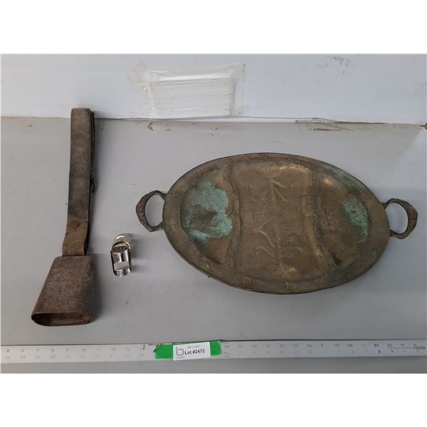 Vintage Cowbell- Missing Bell, Divided Tray 23.75" x 14.25" & Champagne Stopper- PICK UP
